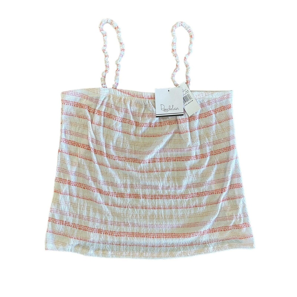 Roudelain Womens Spaghetti Strap Tank Top Pink And White Striped Size Medium NEW